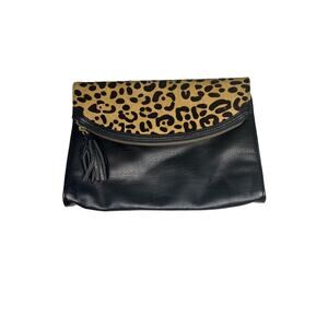 Express Fold Over Clutch Leopard‎ Print and Black Faux Leather Purse